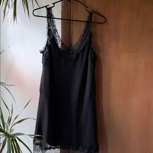 Black slip dress with Leavers lace trim,  Medium